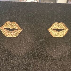 Gold Glitter Shimmer Stud Earrings Valentines Day Sexy Lips